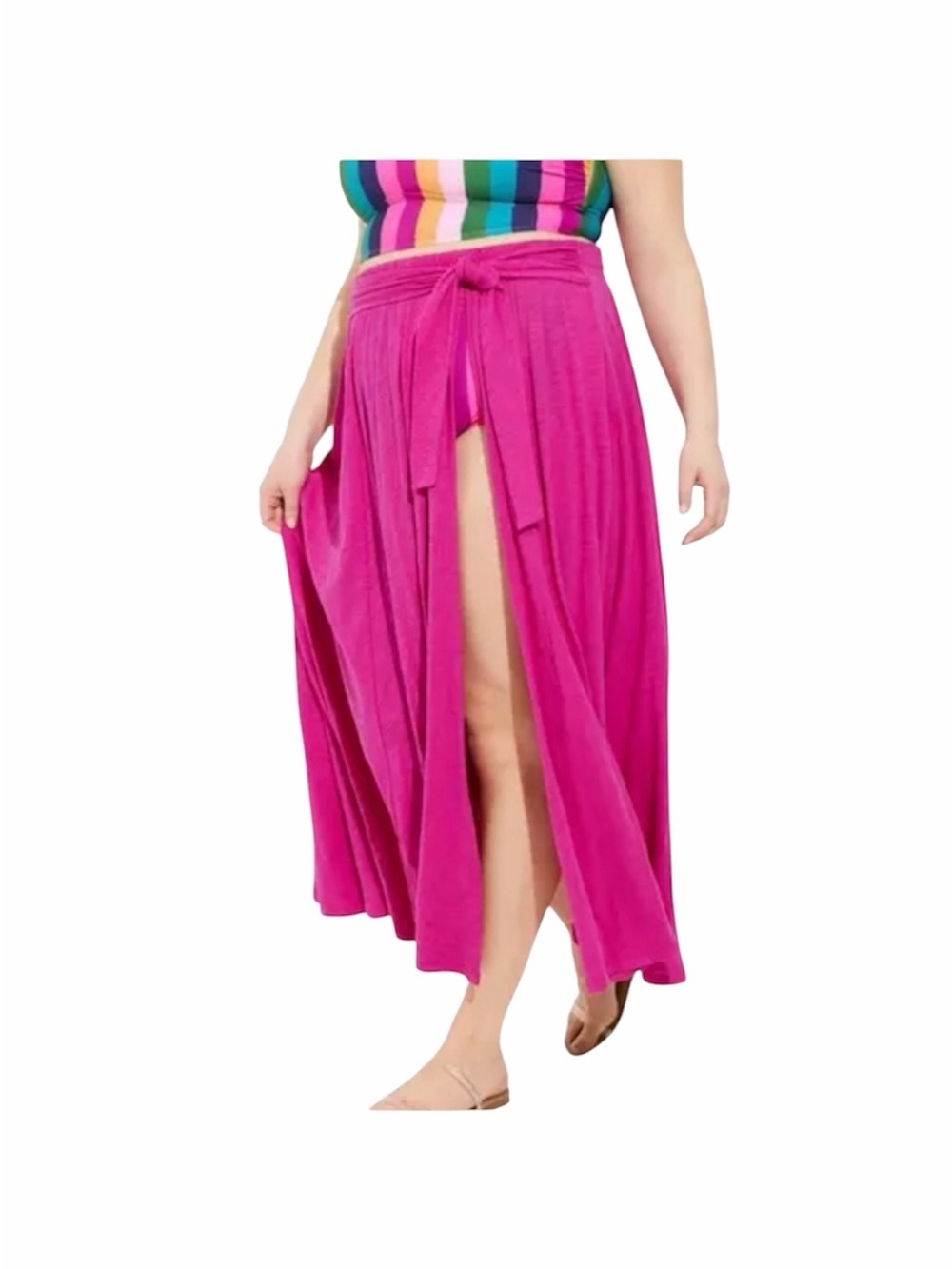 Torrid Maxi Slub Front Slit Swim Cover-Up Skirt 1X Pink